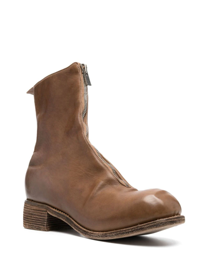 Guidi Front-zip Round-toe Boots In Braun
