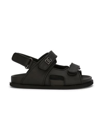 Dolce & Gabbana Dg Logo Touch-strap Sandals In Black