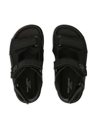 Shop Dolce & Gabbana Dg-logo Touch-strap Leather Sandals In Black