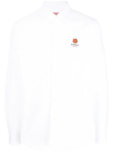 Shop Kenzo Embroidered-logo Long-sleeve Shirt In White