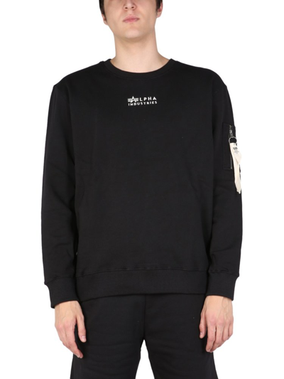 Shop Alpha Industries Logo Print Crewneck Sweatshirt In Black