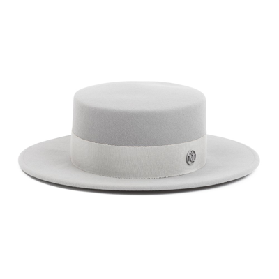 Shop Maison Michel Kiki Logo Plaque Hat In Grey