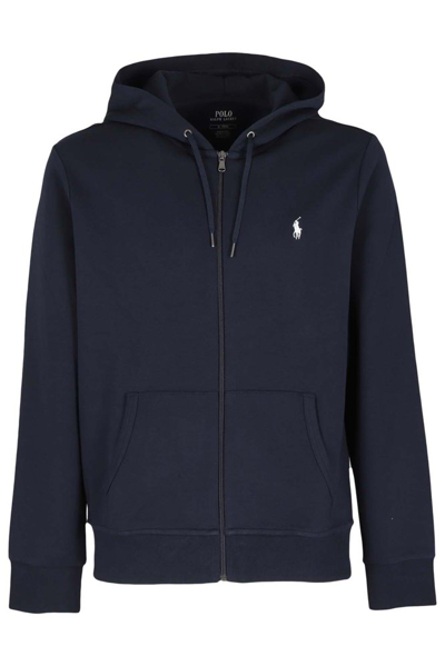Shop Polo Ralph Lauren Pony Embroidered Zipped Hoodie In Navy