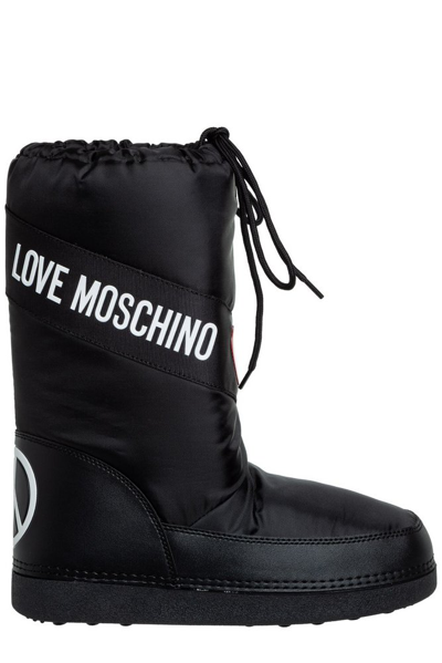 Shop Love Moschino Logo Detailed Snow Boots In Black
