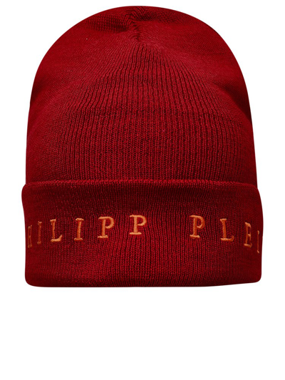 Shop Philipp Plein Logo Embroidered Knitted Beanie In Red