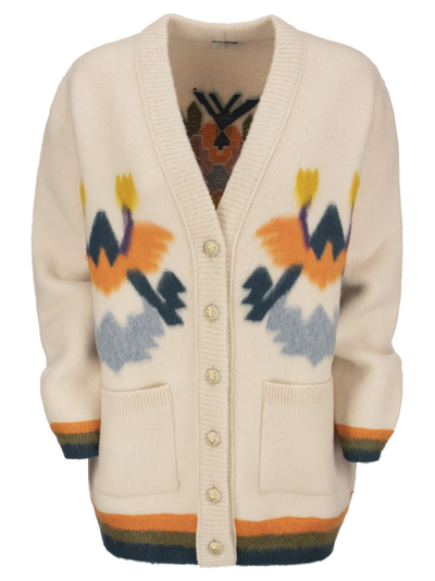 Shop Etro Cardigan With Geometric Patterns In White