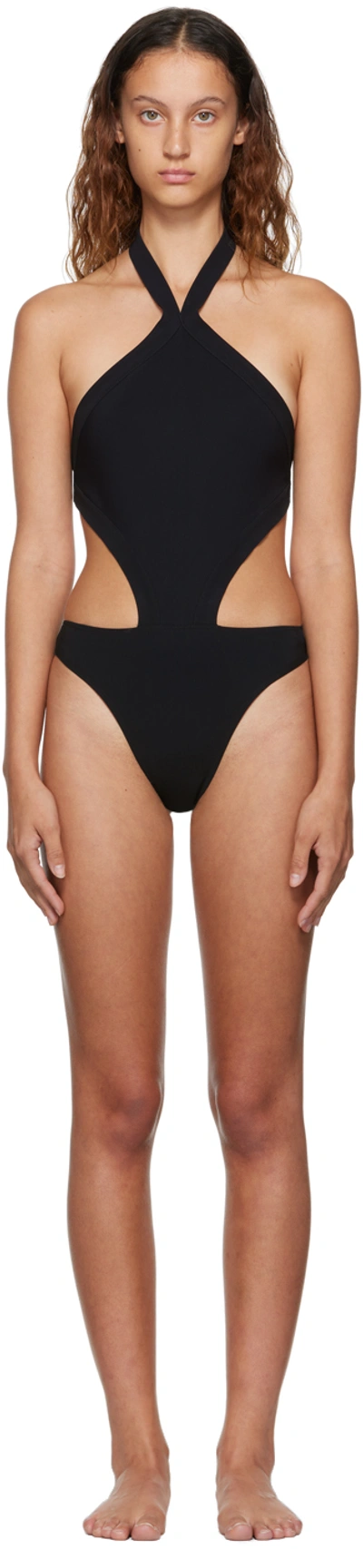 Shop Alaïa Black Trikini One-piece Swimsuit In 995 Noir Alaia
