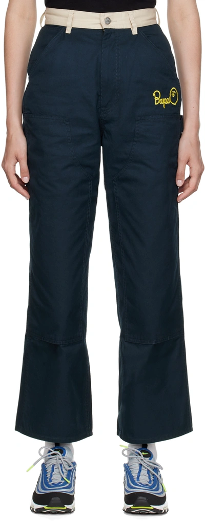 Shop Bape Navy Painter Trousers