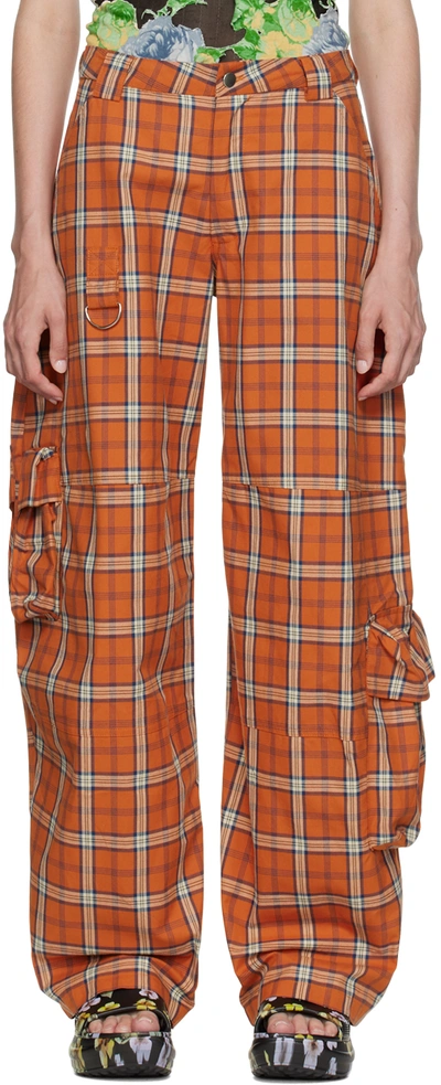 Shop Collina Strada Orange Lawn Trousers In Orange Plaid
