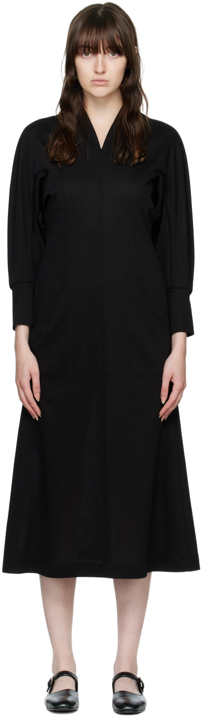 Mame Kurogouchi Black Puff Sleeve Midi Dress | ModeSens