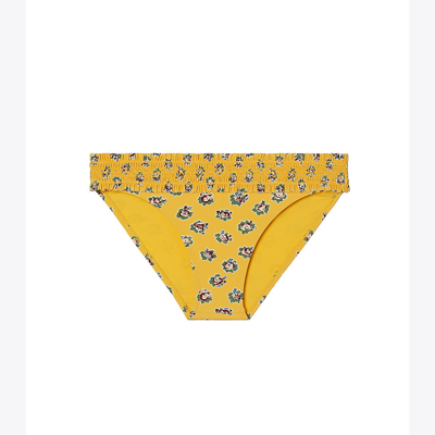 Shop Tory Burch Costa Printed Hipster Bikini Bottom In Yellow Garden Rose