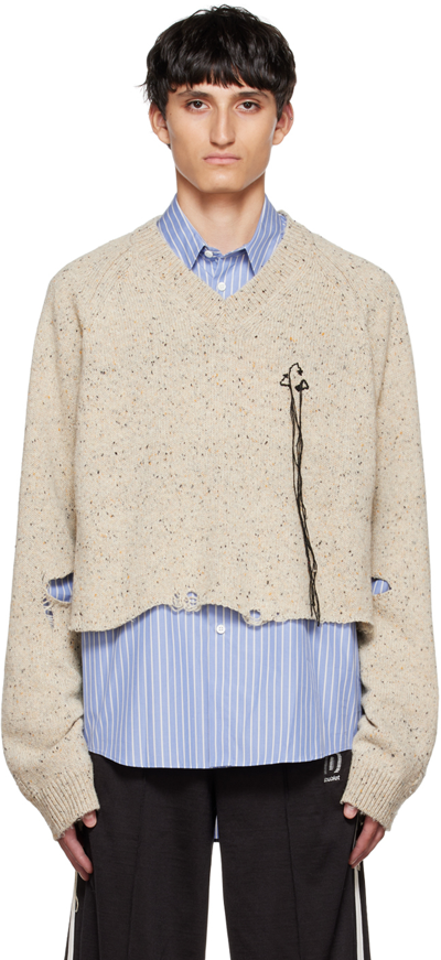 Shop Doublet Beige Magnet Attached Sweater In Ivory