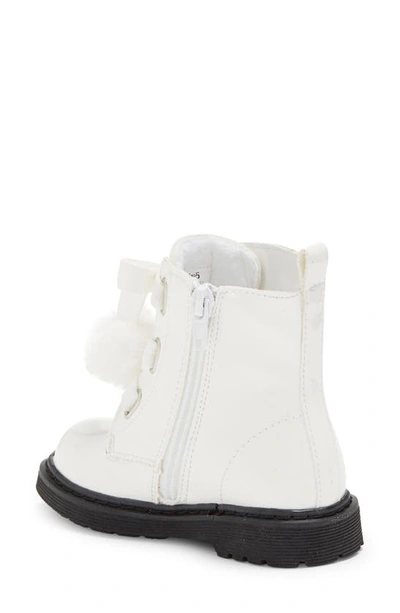 Shop Nicole Miller Kids' Faux Fur Pompom Patent Boot In White Patent Pu