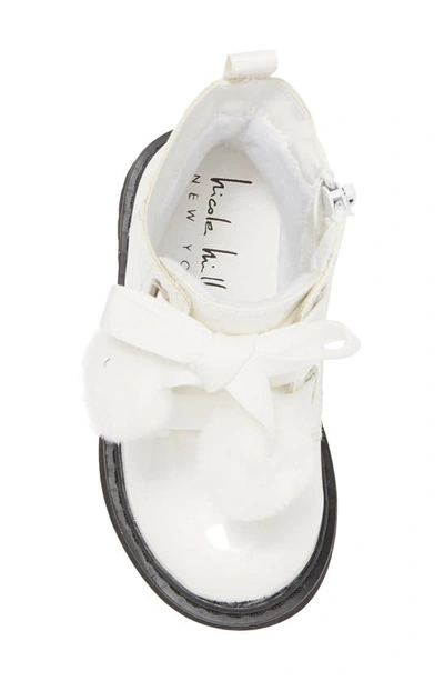 Shop Nicole Miller Kids' Faux Fur Pompom Patent Boot In White Patent Pu