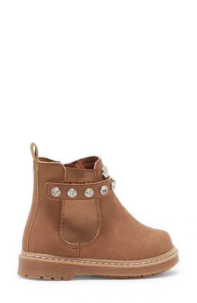 Shop Nicole Miller Kids' Rhinestone Strap Bootie In Tan Pu