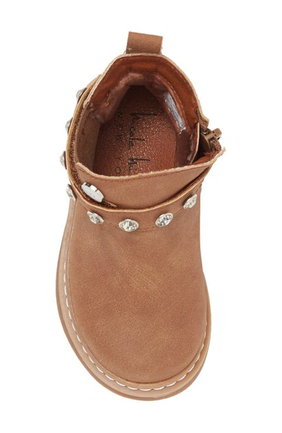 Shop Nicole Miller Kids' Rhinestone Strap Bootie In Tan Pu