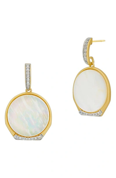 Shop Freida Rothman Iridescent Drop Earring In Mother Of Pearl/ Gold/ Silver