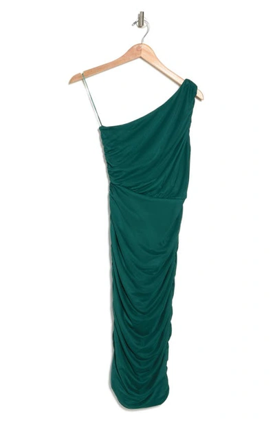 Shop Love By Design One-shoulder Body-con Midi Dress In Emerald Green