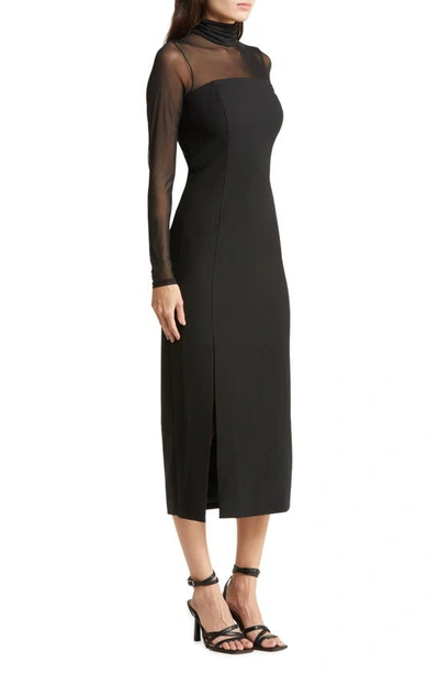 Shop Cinq À Sept Ivanna Illusion Inset Long Sleeve Midi Dress In Black