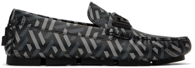 Versace La Greca Loafers, Male, Black+gray, 40 In 5b050 Nero+grigio