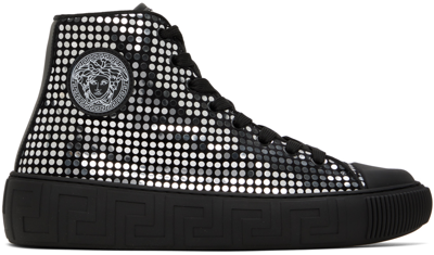 Shop Versace Black Greca Sneakers In 2bb30 Nero+argento-n