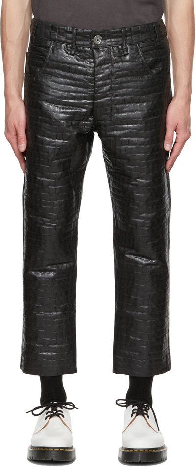 Song For The Mute Black Matelassé Faux-leather Pants In Black