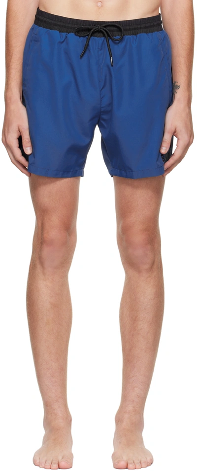 Shop Hugo Boss Blue Piping Swim Shorts In 429 Medium Blue