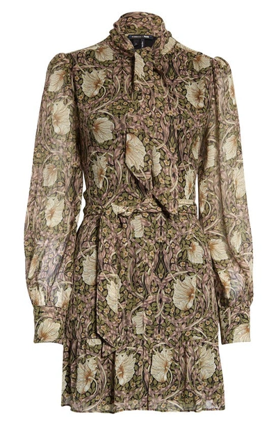 Shop Paige Vittoria Pimpernel Print Long Sleeve Silk Georgette Minidress In Warm Suede/ Tan Multi