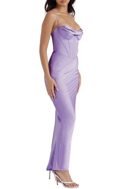 House Of Cb Charmaine Corset Satin Maxi Dress In Lavender