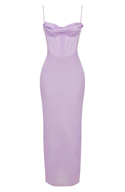 House Of Cb Charmaine Corset Satin Maxi Dress In Lavender