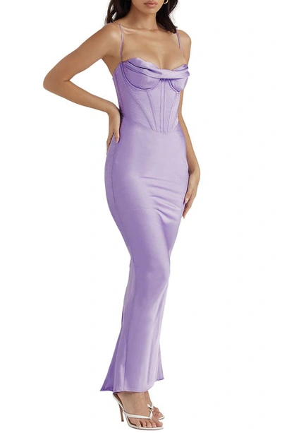 House Of Cb Charmaine Corset Satin Maxi Dress In Lavender