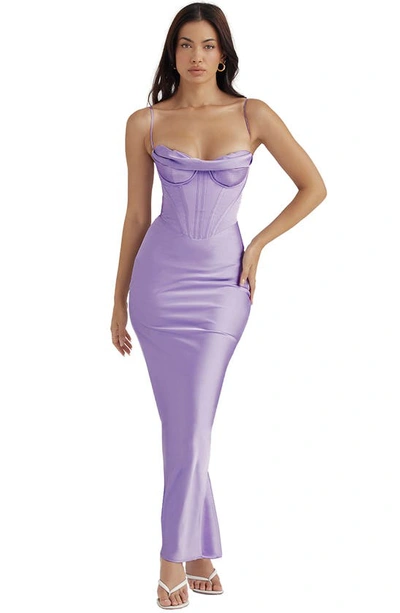 House Of Cb Charmaine Corset Satin Maxi Dress In Lavender