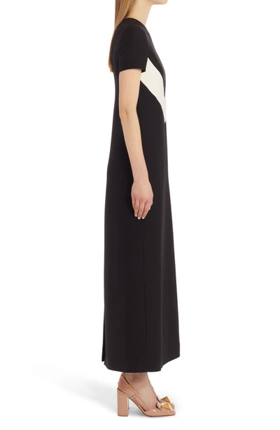 Shop Valentino Contrast-v Crepe Couture Midi Dress In 0na Nero/avorio