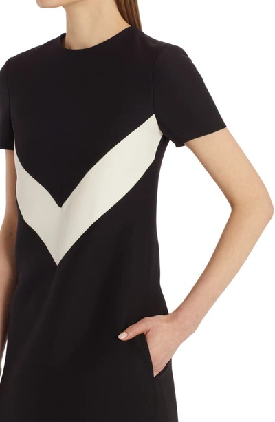 Shop Valentino Contrast-v Crepe Couture Midi Dress In 0na Nero/avorio
