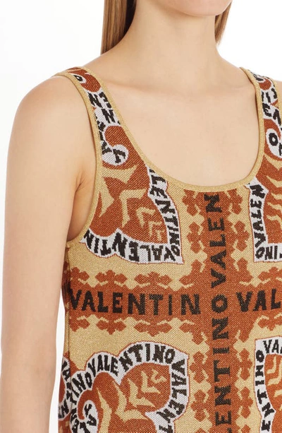 Shop Valentino Bandana Print Knit Tank Minidress In Nero/arancio/oro