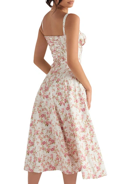 House Of Cb Carmen Sleeveless Cotton-blend Midi Dress In Rose Print
