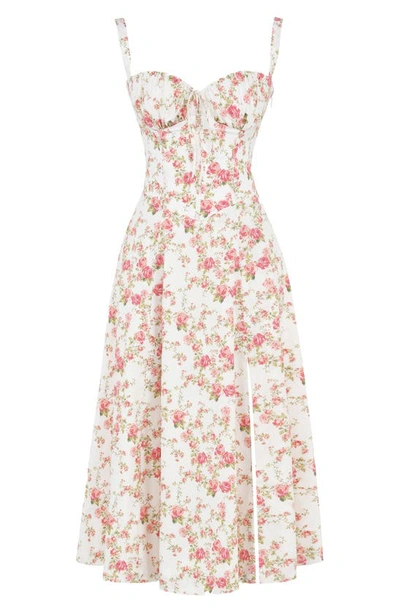House Of Cb Carmen Sleeveless Cotton-blend Midi Dress In Rose Print