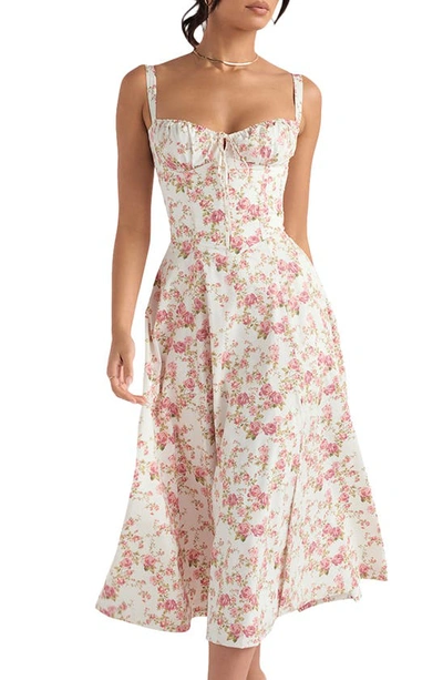 House Of Cb Carmen Sleeveless Cotton-blend Midi Dress In Rose Print