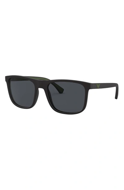 Shop Emporio Armani 56mm Navigator Sunglasses In Matte Black