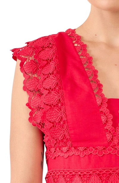 ENDLESS ROSE ENDLESS ROSE PLUNGE NECK TIERED LACE LINEN & COTTON DRESS 