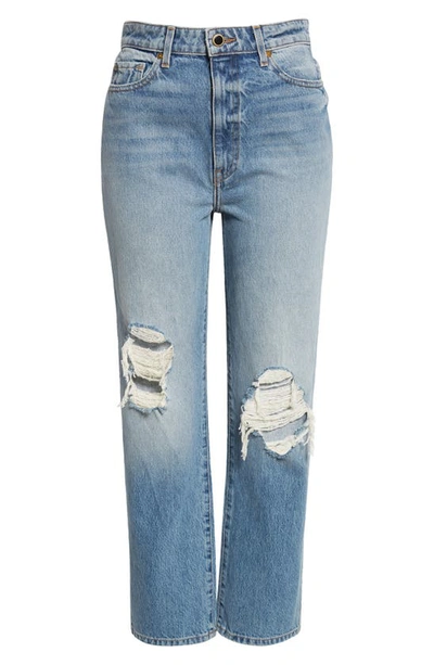 Shop Khaite Abigail Ripped High Waist Crop Straight Leg Jeans In Portland