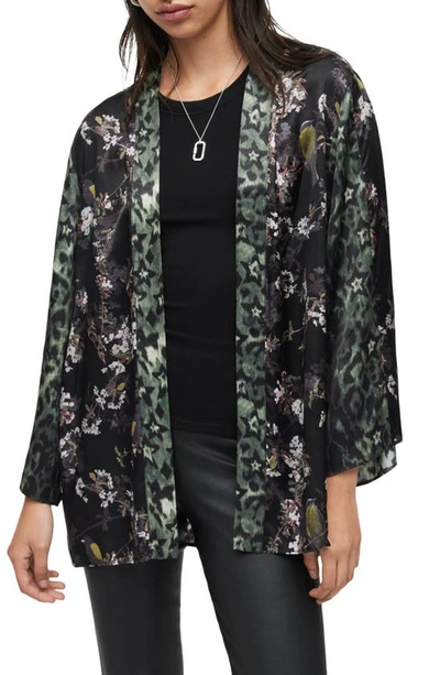 Shop Allsaints Casi Viola Silk Blend Jacket In Black/ Moss Green