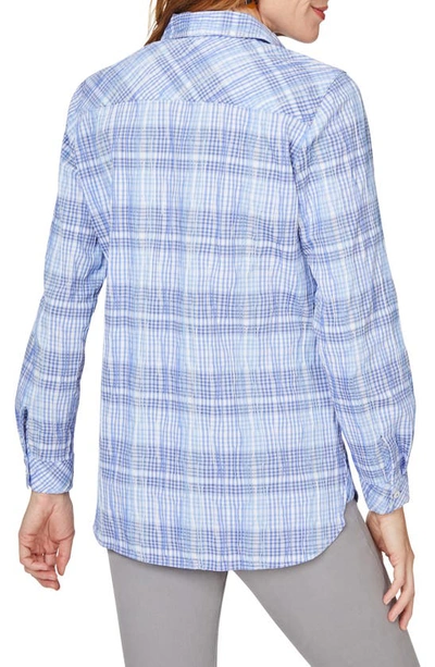 Shop Foxcroft Germaine Plaid Non-iron Button-up Tunic Shirt In Iris Bloom