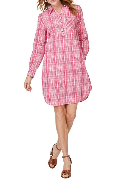 Shop Foxcroft Delaney Plaid Long Sleeve Popover Shirtdress In Rose Red