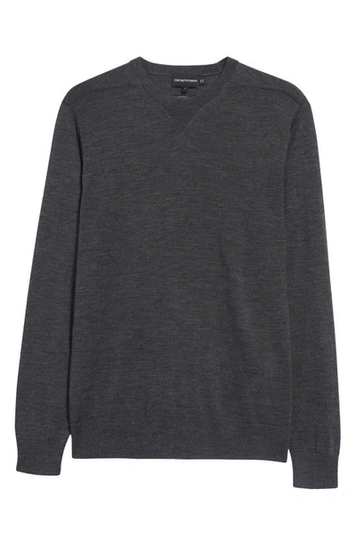 Shop Emporio Armani Crewneck Wool & Lyocell Sweater In Solid Dark Grey