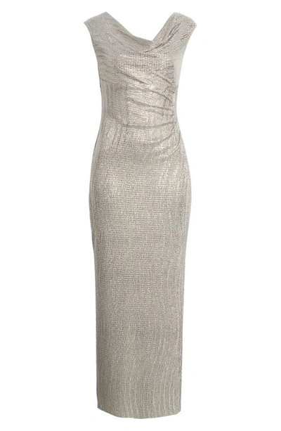 Shop Connected Apparel Cowl Neck Evening Dress In Stone
