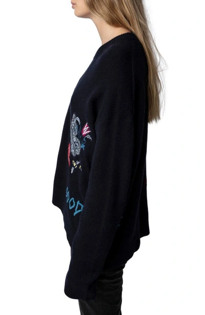 Shop Zadig & Voltaire Markus Embroidered Cashmere Sweater In Encre