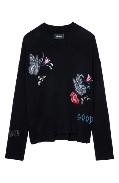 Shop Zadig & Voltaire Markus Embroidered Cashmere Sweater In Encre