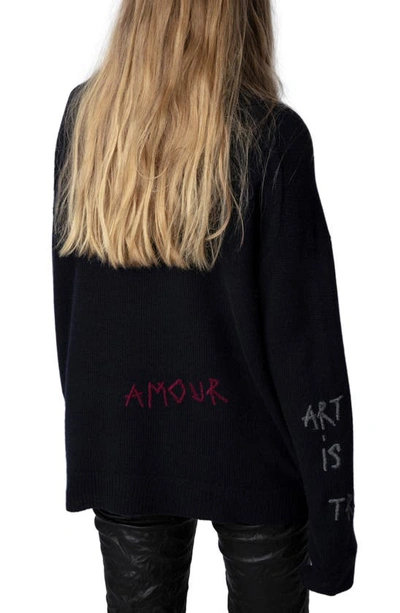 Shop Zadig & Voltaire Markus Embroidered Cashmere Sweater In Encre