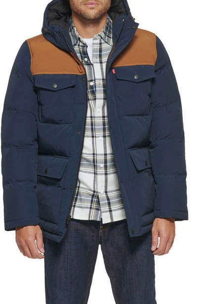 Shop Levi's Arctic Cloth Heavyweight Parka Jacket In Navy/ Worker Brown